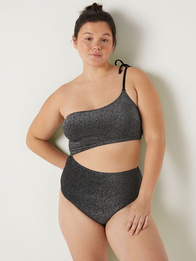 Pure Black Shimmer One Shoulder OnePiece Swimsuit (K28580) | €22
