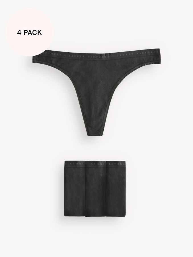 Black Thong Logo 4 Pack Knickers (K31554) | €22.50