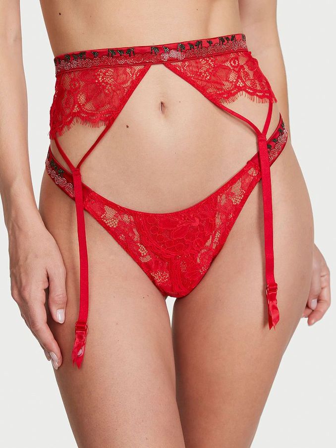 Lipstick Red Shine Strap Lace Suspenders (K31791) | €22