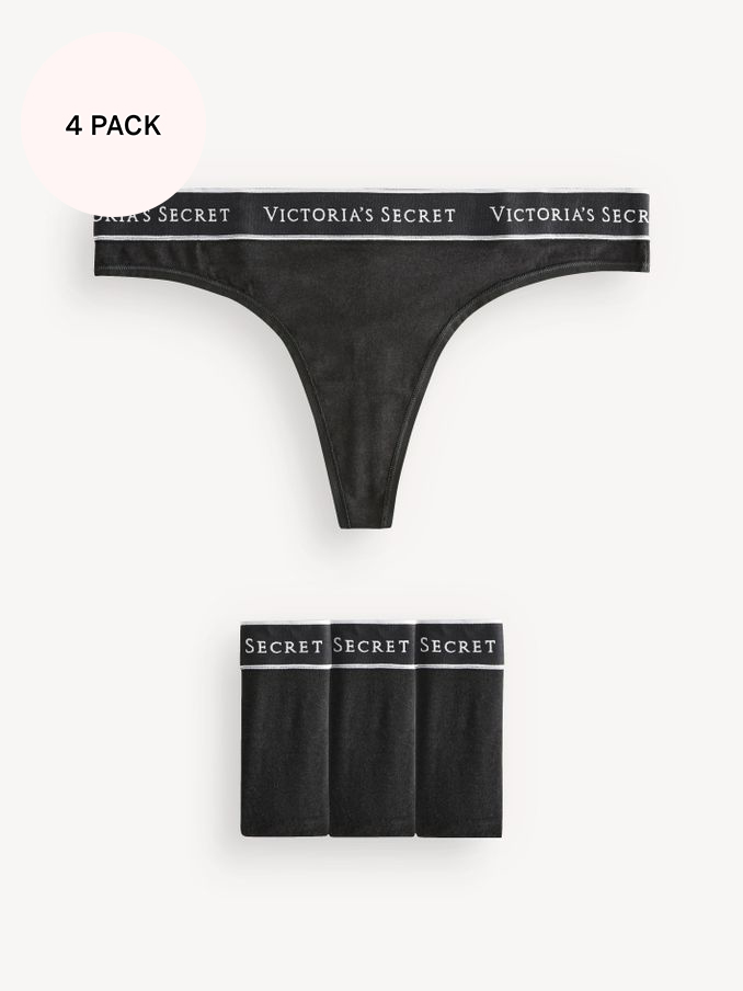 Black Thong Logo 4 Pack Knickers (K32187) | €22.50