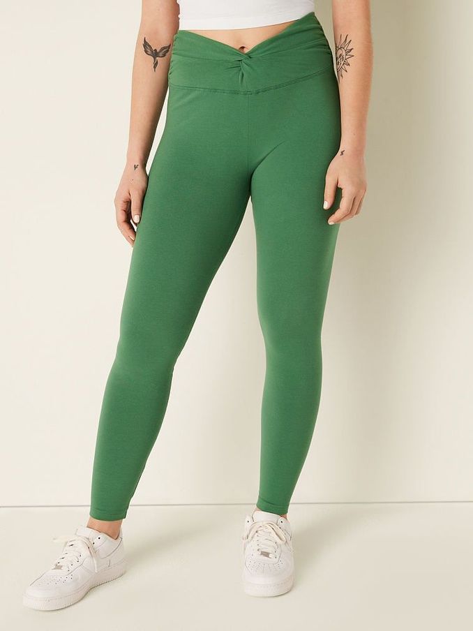 Forest Pine Green Cotton Twist Waist Full Length Leggings (K32299) | €22