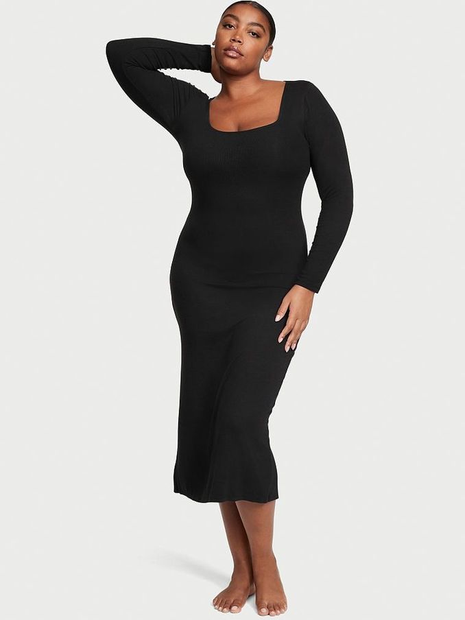 Black Ribbed Modal Long Slip Dress (K32481) | €52