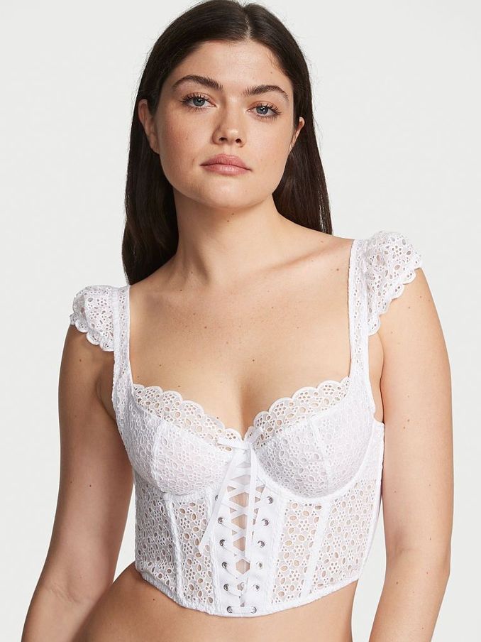 White Corset Broderie Scalloped Trim Bra (K32889) | €43