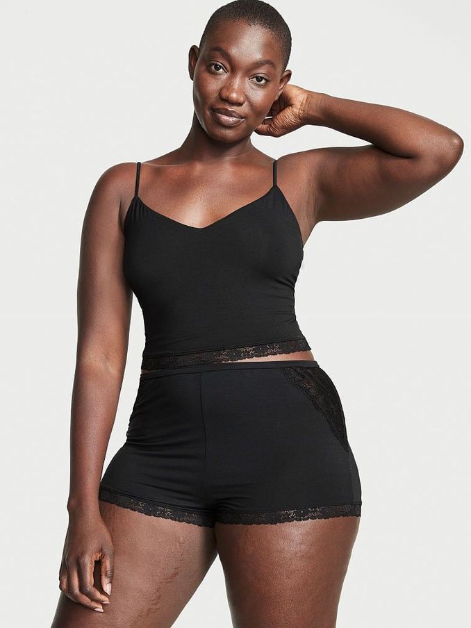 Black Crop Topped Modal Cami Top Set (K33446) | €25