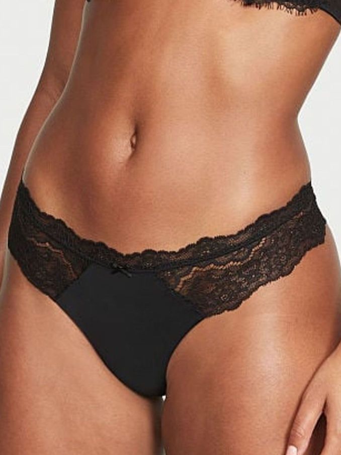 Black Lace Trim Thong Knickers (K33518) | €7