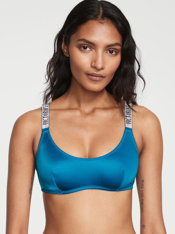 Evening Tide Blue Non Padded Shine Strap Swim Bikini Top (K33536) | €15