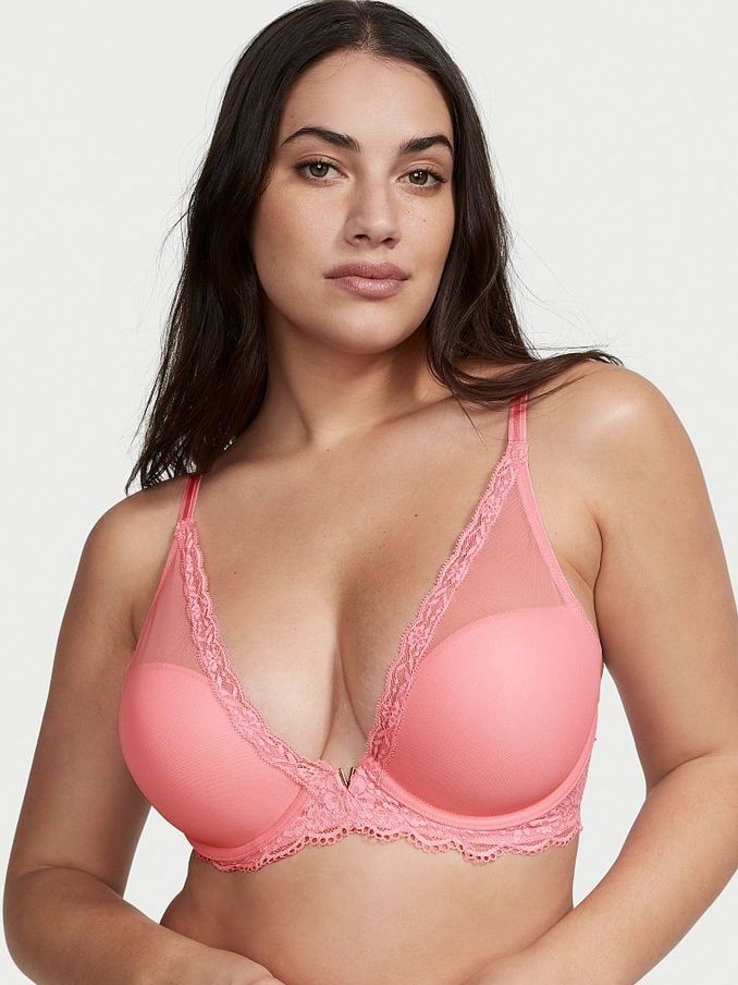 Pink Roses Mesh Half Pad Plunge Bra (K35155) | €27