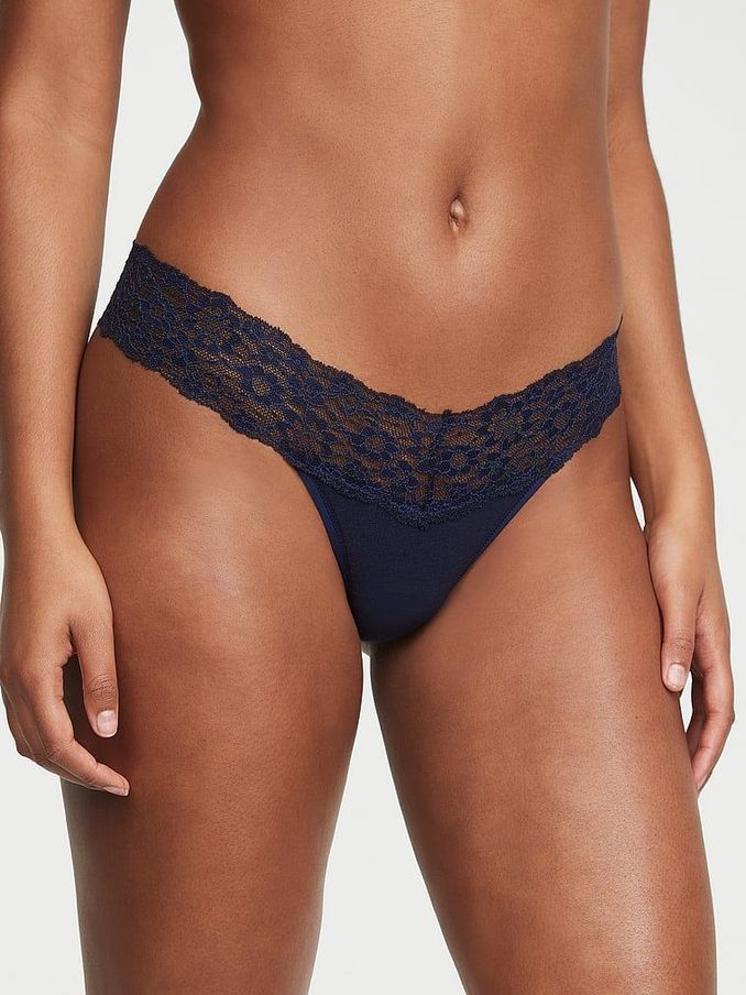 Noir Navy Blue Posey Lace Waist Thong Knickers (K42764) | €4