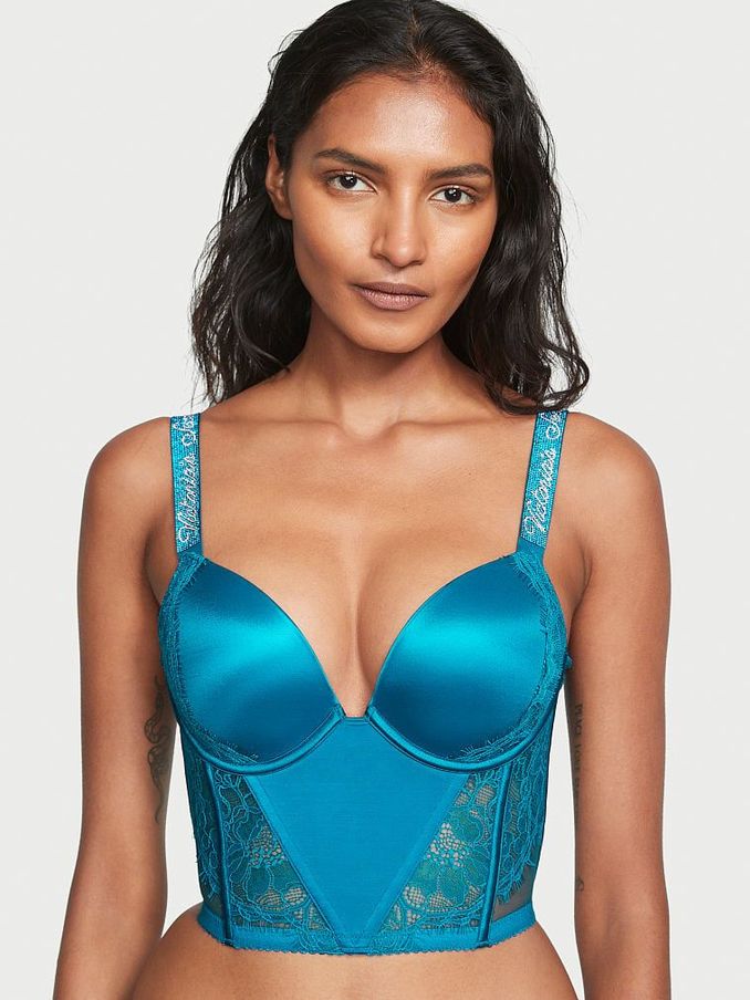 Evening Tide Blue Shine Strap Lace Push Up Bra Top (K43414) | €43