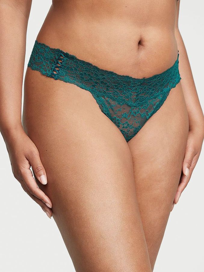 Black Ivy Green Double Side Lace Up Thong Lace Knickers (K43966) | €8