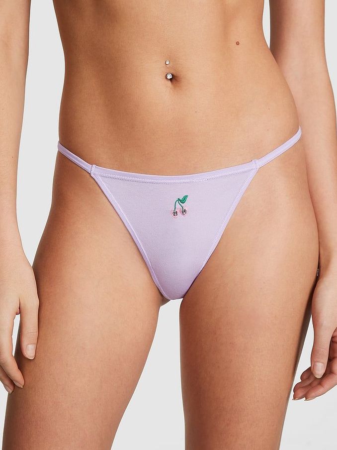 Pastel Lilac Cherry Cotton G String Knickers (K45545) | €4