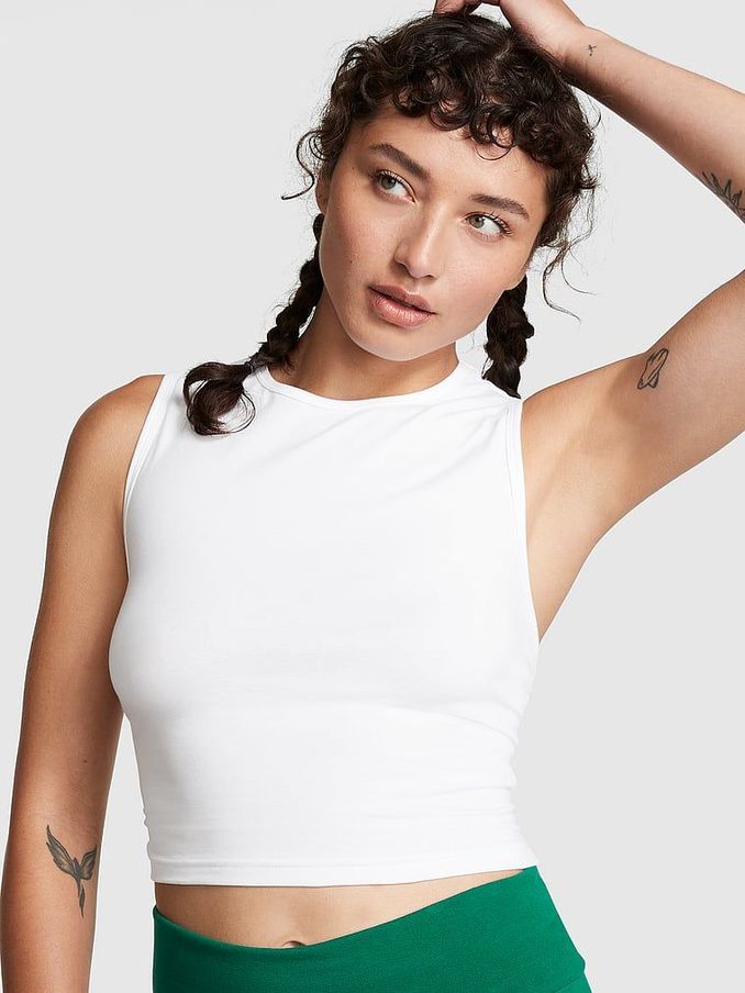 Optic White Ruched Side Crop Tank (K49861) | €9