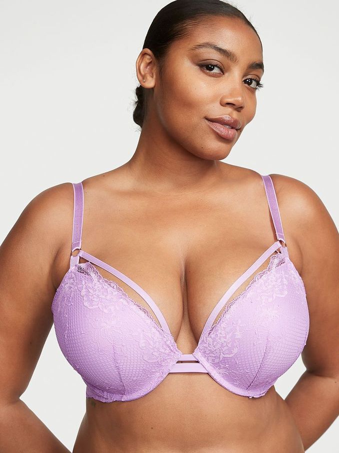 Silky Lilac Purple Fishnet Lace Plunge Push Up Bra (K52479) | €27