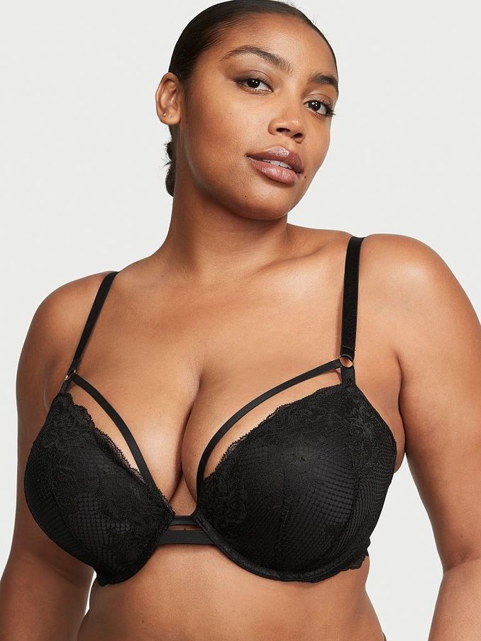 Black Fishnet Lace Plunge Push Up Bra (K52481) | €27