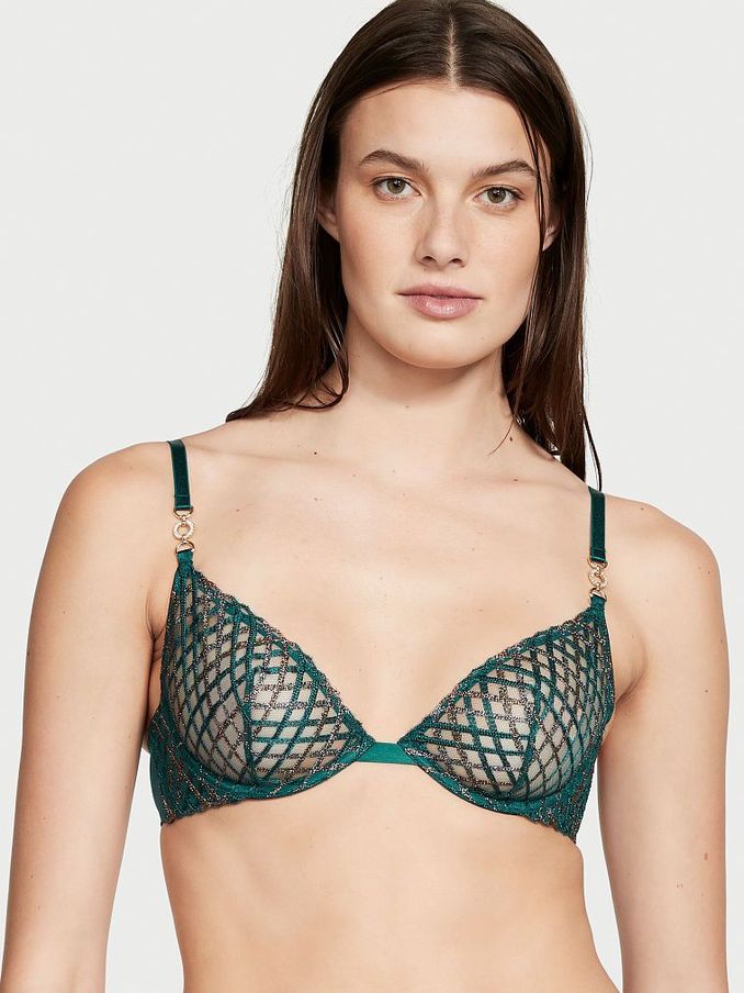 Black Ivy Green Geo Embroidered Fishnet Demi Bra (K55072) | €30