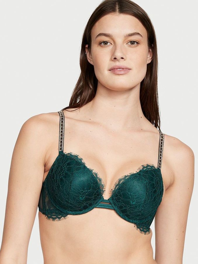 Black Ivy Green Lace Skinny Chain Shine Strap Push Up Bra (K65302) | €33