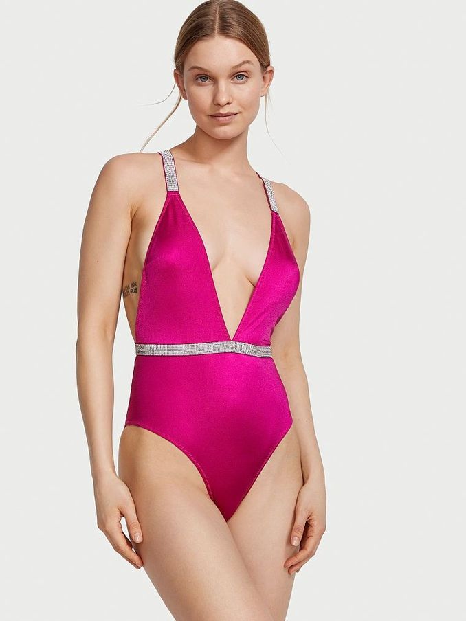 Berry Blush Pink Shine Strap Swimsuit (K67323) | €46