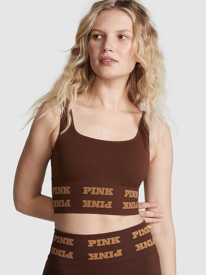 Ganache Brown Seamless Logo Low Impact Sports Bra (K70599) | €13