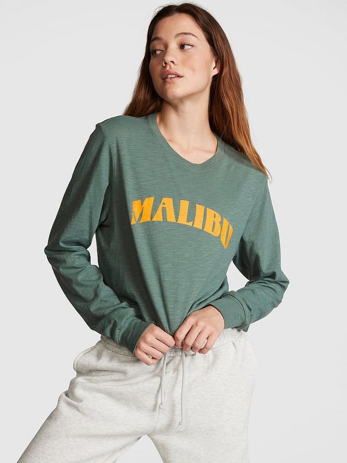 Fresh Forest Green Cotton Slub Cropped Boxy Long Sleeve T-Shirt (K70612) | €12