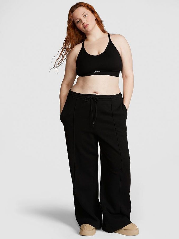 Pure Black Wide Leg Fleece Jogger (K70655) | €52