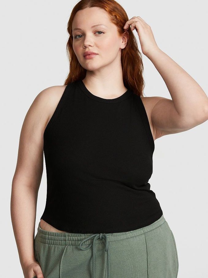 Pure Black High Neck Shrunken Rib Tank Top (K70656) | €22