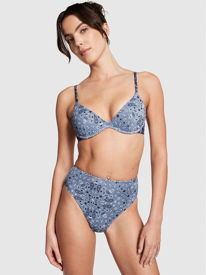 Midnight Navy Blue Bandana Push Up Bikini Top (K71930) | €15