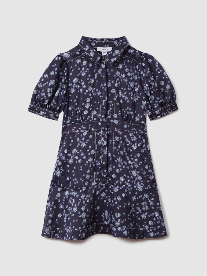 13-14 yrs Printed Puff Sleeve Dress in Navy Print (K72433) | US$48