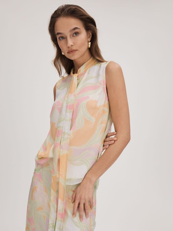 Florere Printed Tie Neck Top in Multi (K72466) | €57