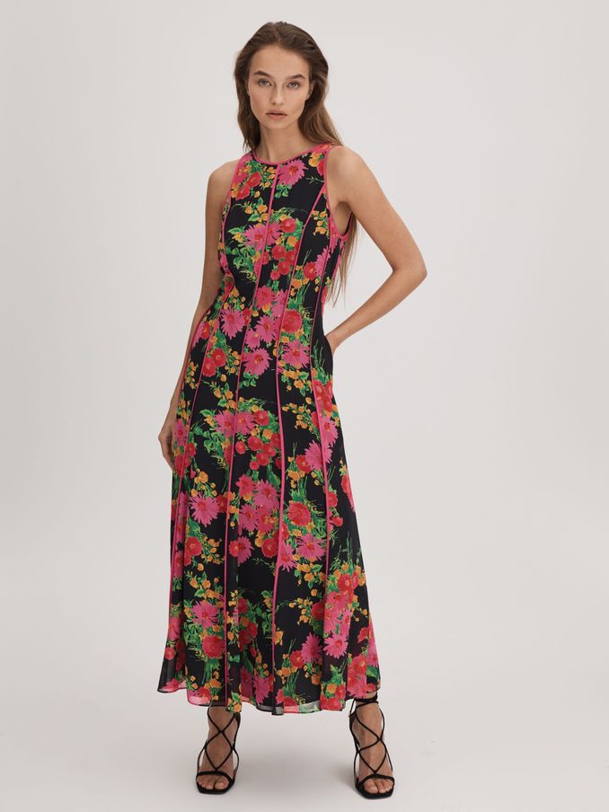 Florere Printed Panel Midi Dress in Pink/Black (K72468) | US$114