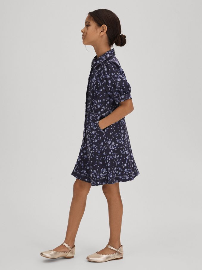 9-13 yrs Printed Puff Sleeve Dress in Navy Print (K72491) | US$47