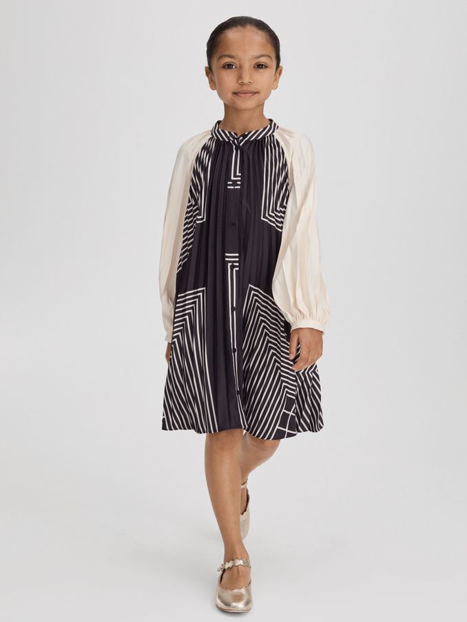 9-13 yrs Printed Pleated Dress in Navy (K72492) | €37
