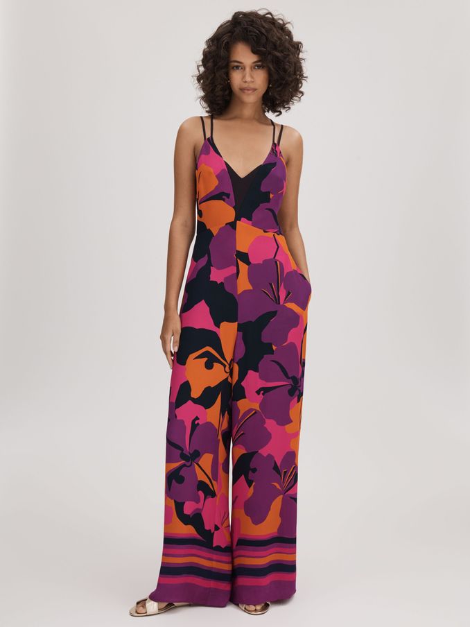 Florere Printed Wide Leg Jumpsuit in Pink/Orange (K72516) | €96