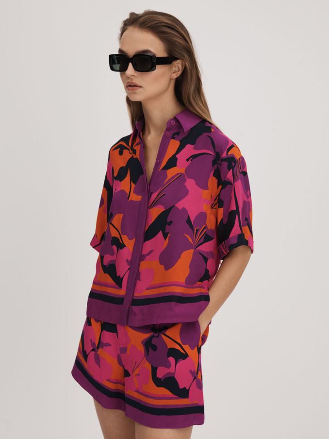 Florere Printed Boxy Shirt in Pink/Orange (K72519) | US$63