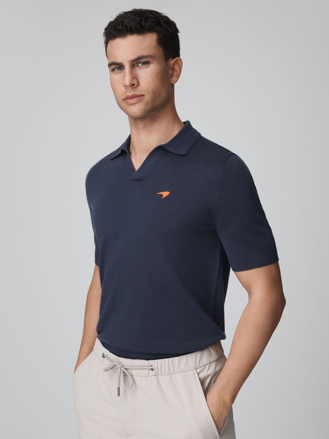 McLaren F1 Merino Wool Open Collar Polo Shirt in Airforce Blue (K72521) | €64
