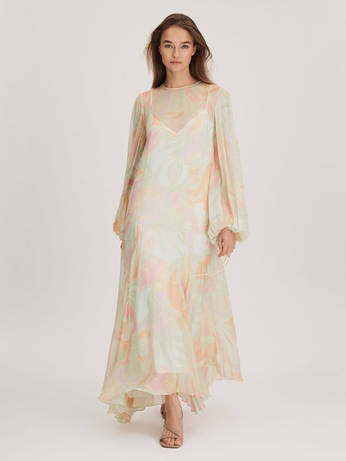 Florere Multi Florere Sheer Asymmetric Midi Dress (K72525) | €114