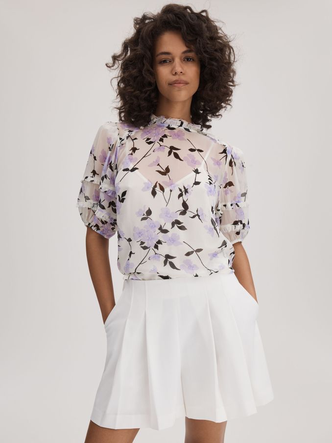 Florere Printed Puff Sleeve Blouse in Lilac (K72528) | US$82