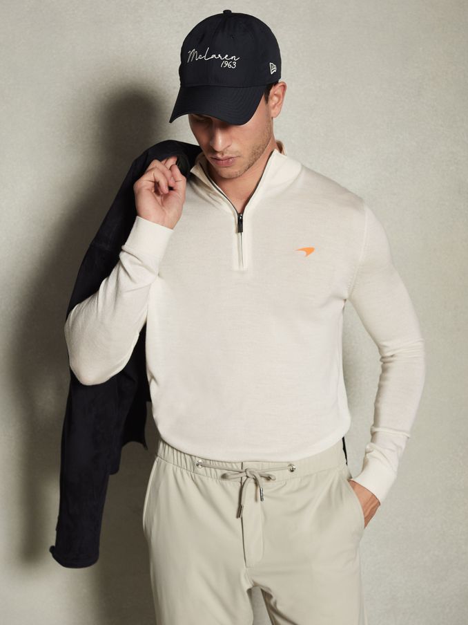 McLaren F1 Merino Half-Zip Funnel Neck Jumper in Bianco (K72532) | $144