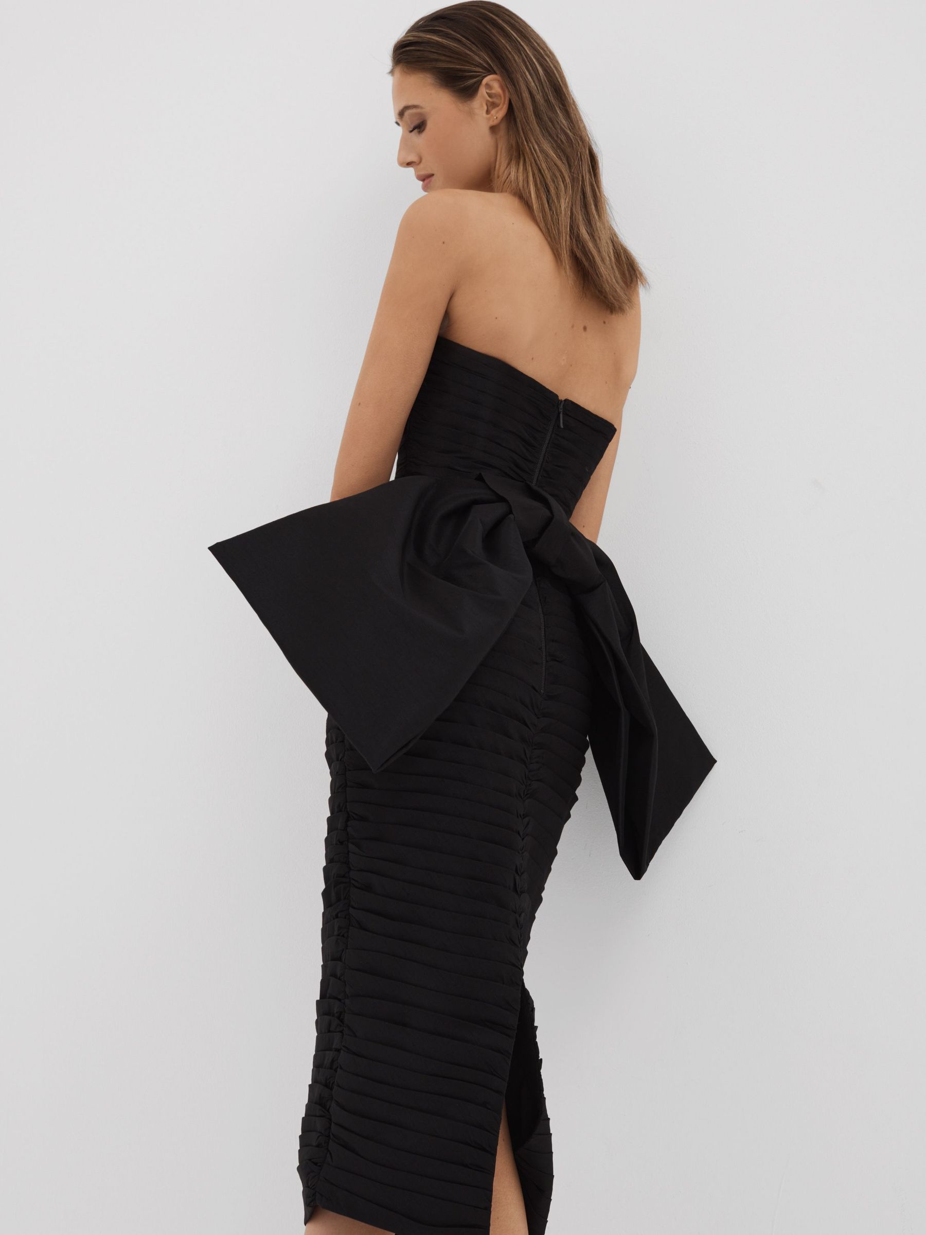 Rachel Gilbert Pleated Bow Back Midi Dress in Black (K74323) | €548