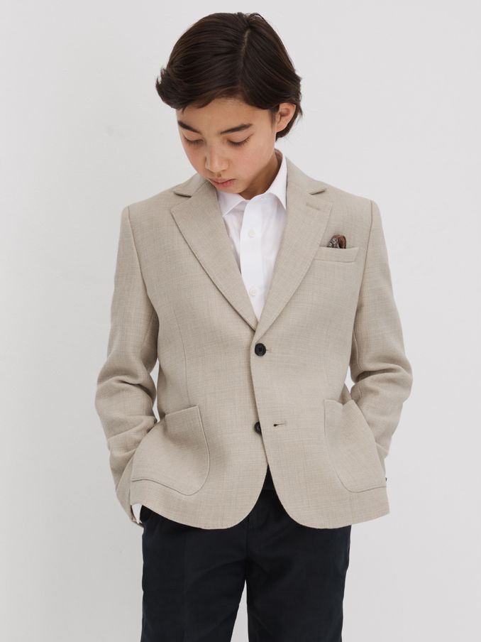 3-9 yrs Textured Wool Blend Single Breasted Blazer in Stone (K74339) | US$80