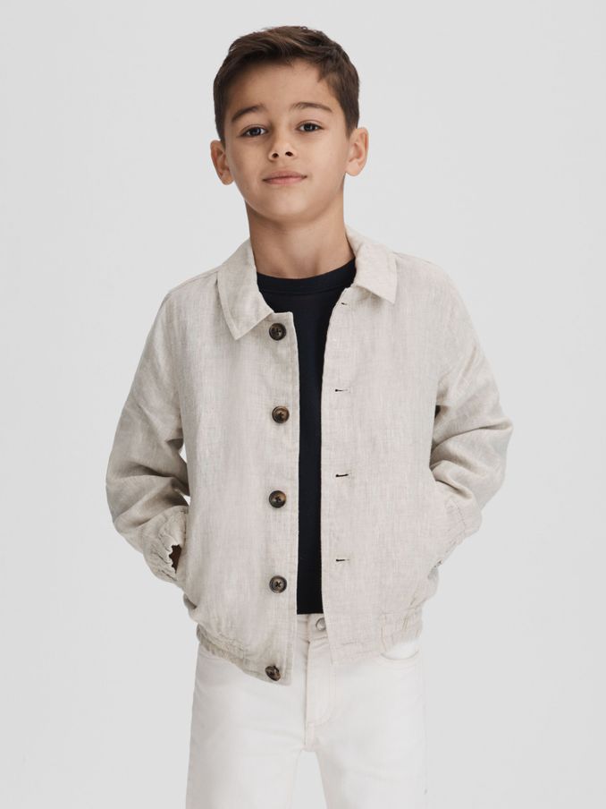 3-9 yrs Linen Elasticated Trim Bomber Jacket in Stone (K74346) | €47