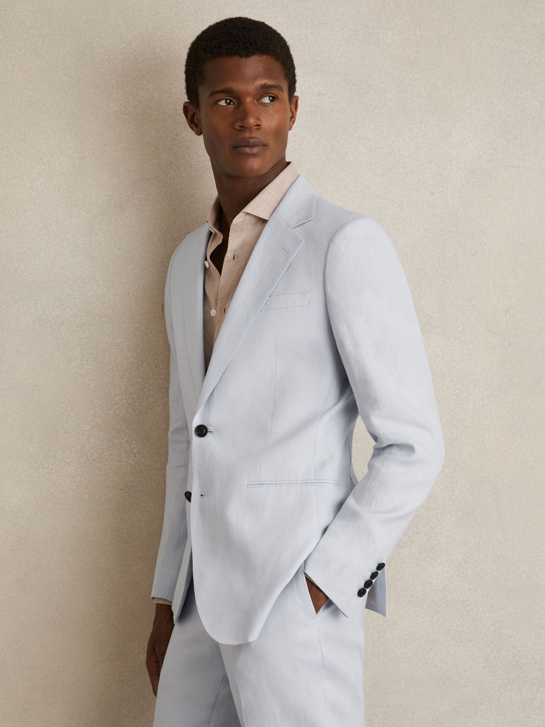 Slim Fit Single Breasted Linen Blazer in Soft Blue (K74349) | €425