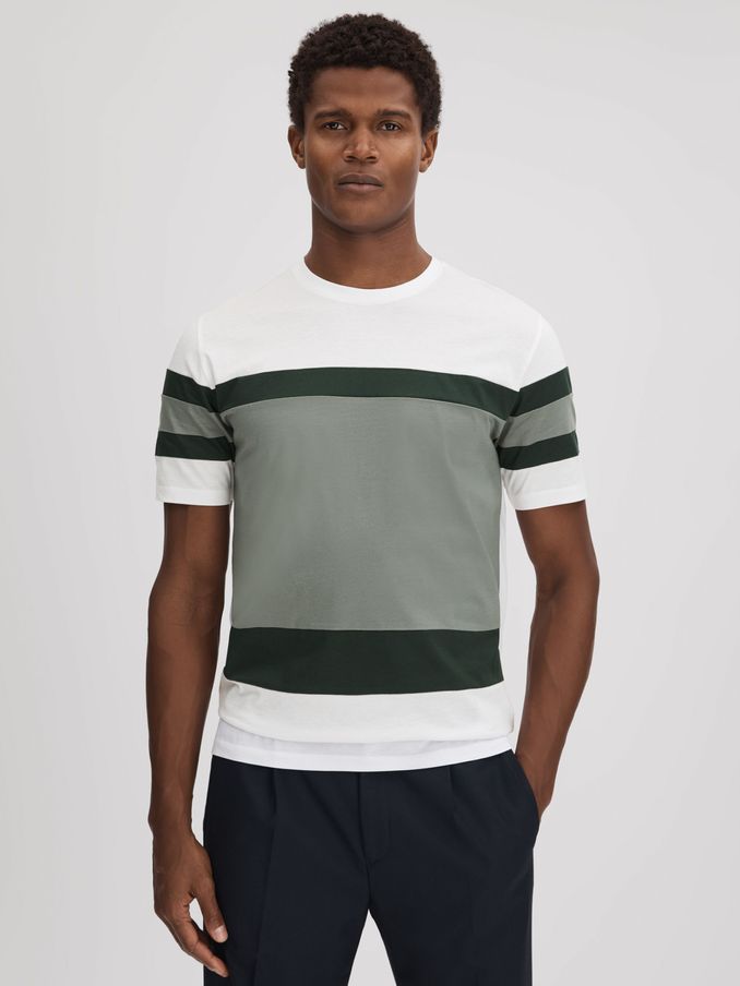 Mercerised Cotton Crew Neck T-Shirt in Sage Multi (K74361) | US$62