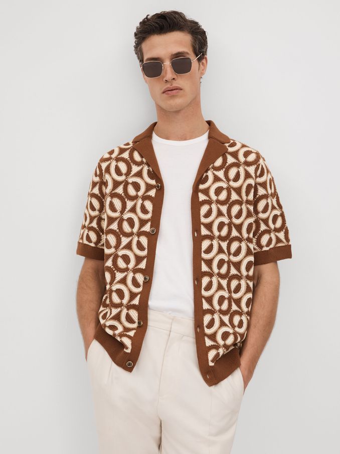 Crochet Cuban Collar Shirt in Tobacco (K74375) | €141