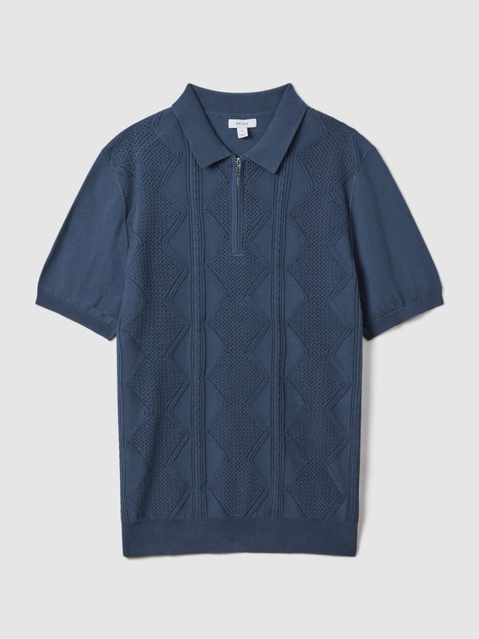 Cotton Half-Zip Polo Shirt in Blue Smoke (K74380) | US$78