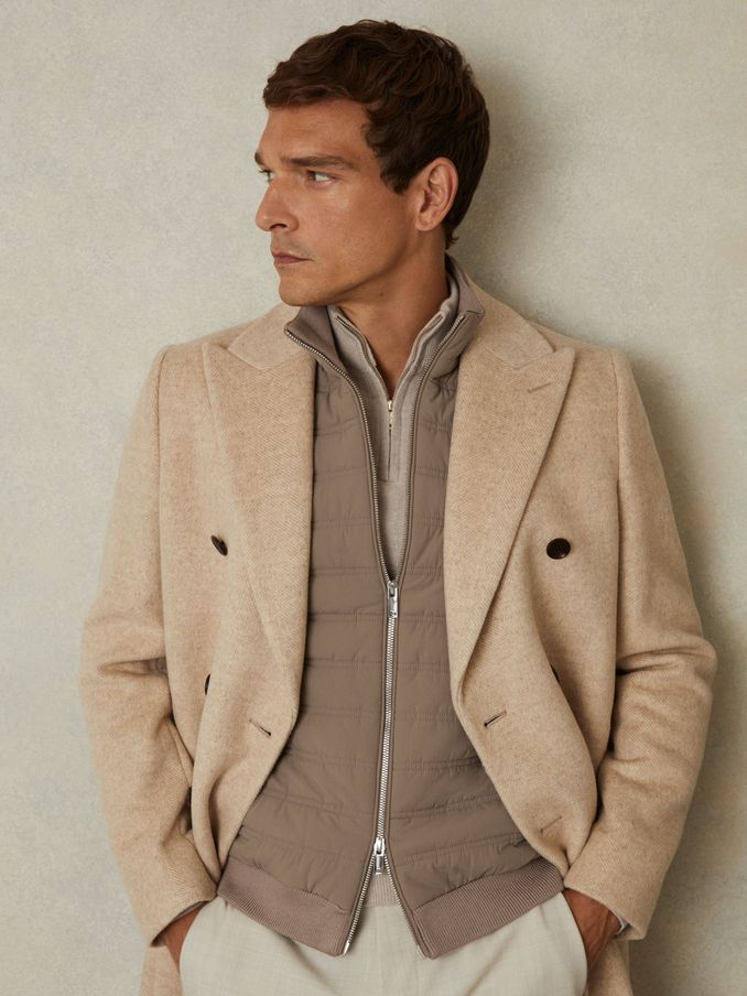Hybrid Quilt and Knit Zip-Through Gilet in Mink (K74387) | €110