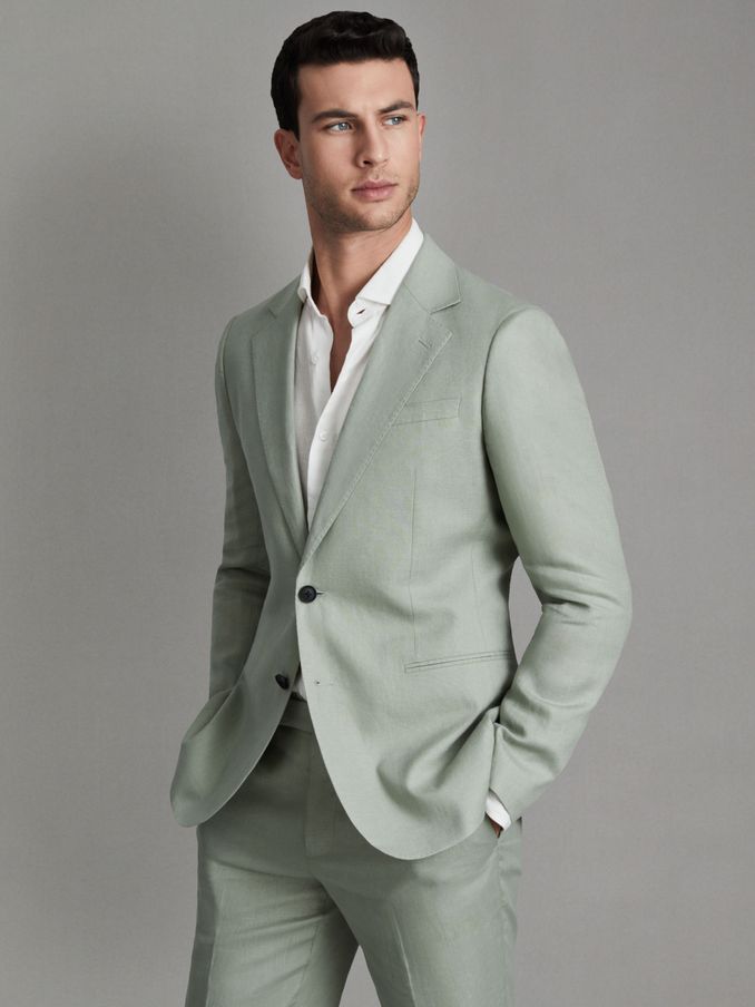 Single-Breasted Linen Suit Blazer Slim Fit in Apple (K74391) | €182