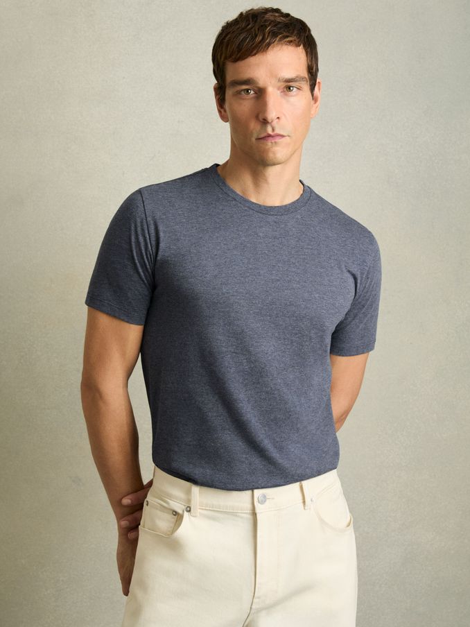Crew Neck T-Shirt in Airforce Blue Melange (K74410) | CHF 40