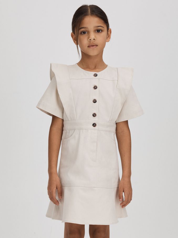 9-13 yrs Flared Denim Dress in Stone (K74871) | US$55