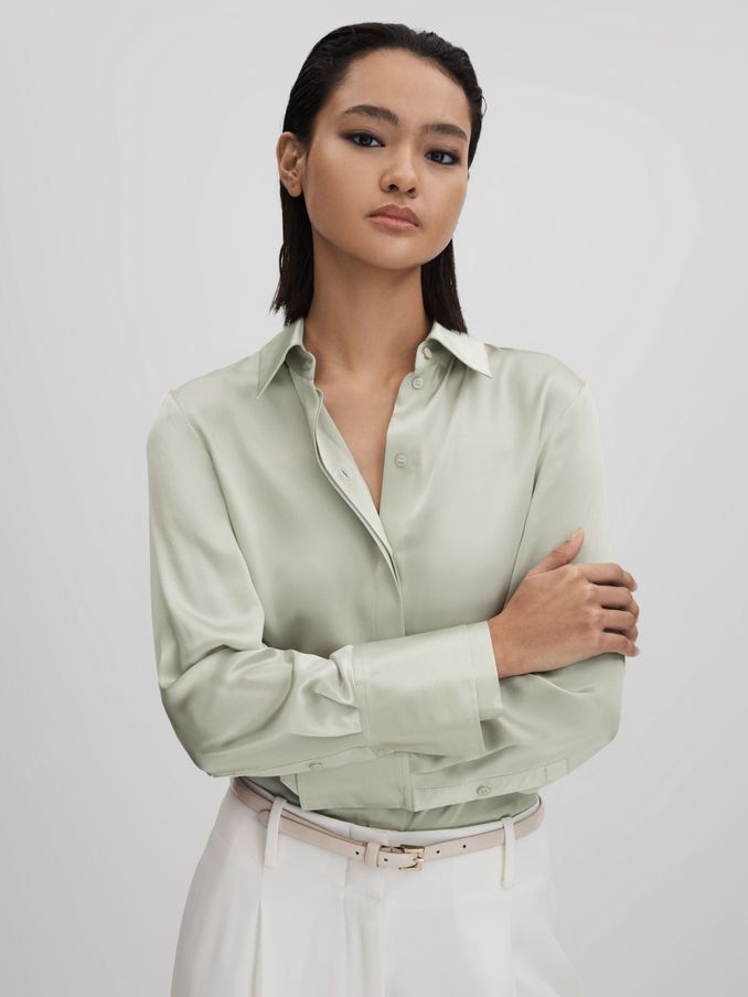 Silk Button-Through Shirt in Green (K76071) | CHF 126
