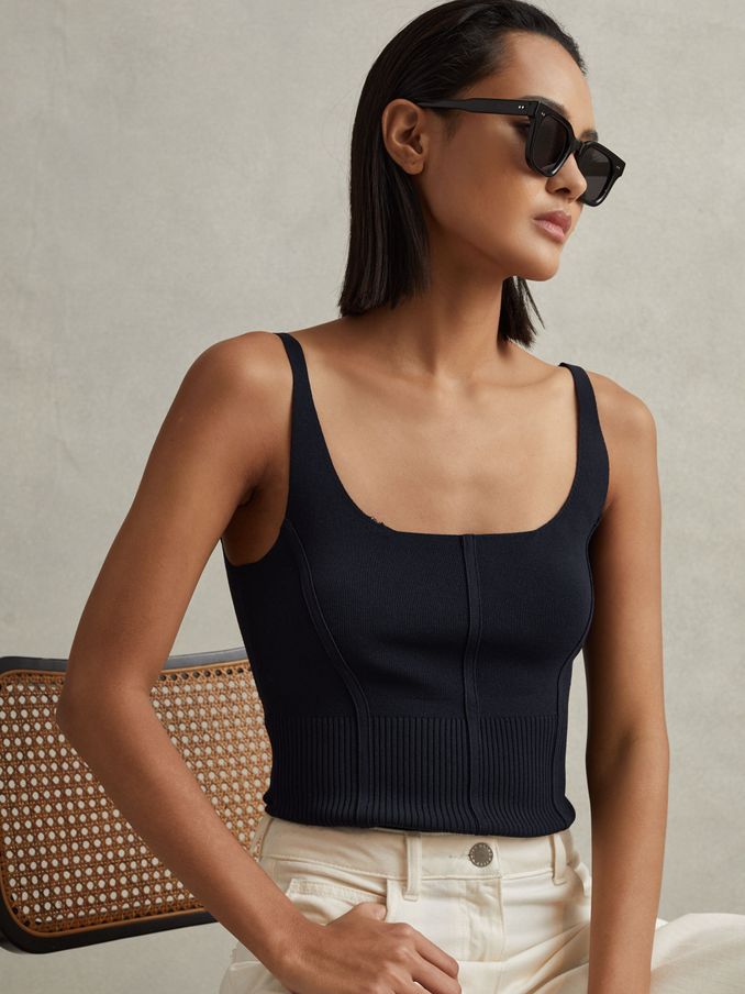 Verity Navy Ribbed Seam Detail Vest (K76108) | US$79